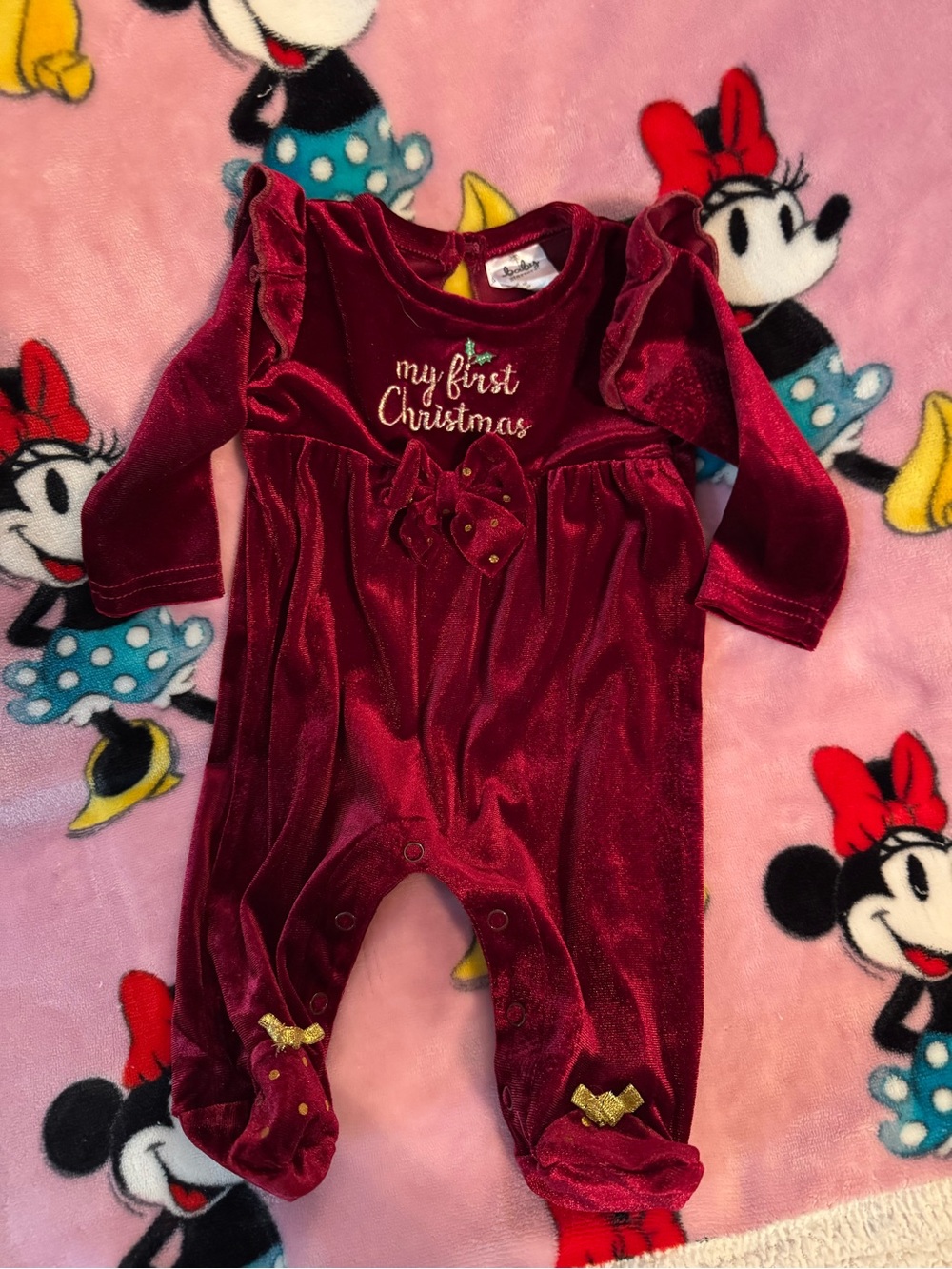 Girls Infant 'My First Christmas' Velvet One-Piece Romper - Red Newborn C3